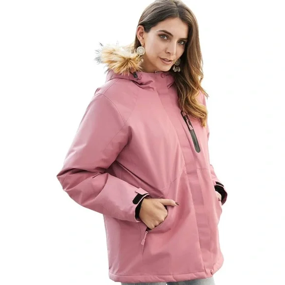 Pink Heated Jacket with Fur Hood - Picture 3 of 13